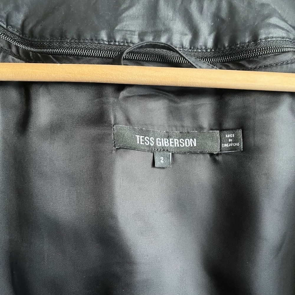 Tess Giberson Asymmetrical Zip Rain Jacket Black Nylon Shell Size 2 - Picture 11 of 14